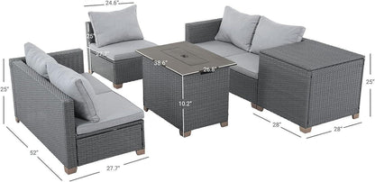 5 Piece Outdoor Rattan Sectional Sets，5 Seats with Cushion - FurniFindUSA