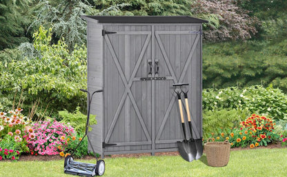 Outdoor 5.3ft Hx4.6ft L Wood Storage Shed Tool Organizer,Garden Shed, Storage Cabinet with Waterproof Asphalt Roof Gray - FurniFindUSA