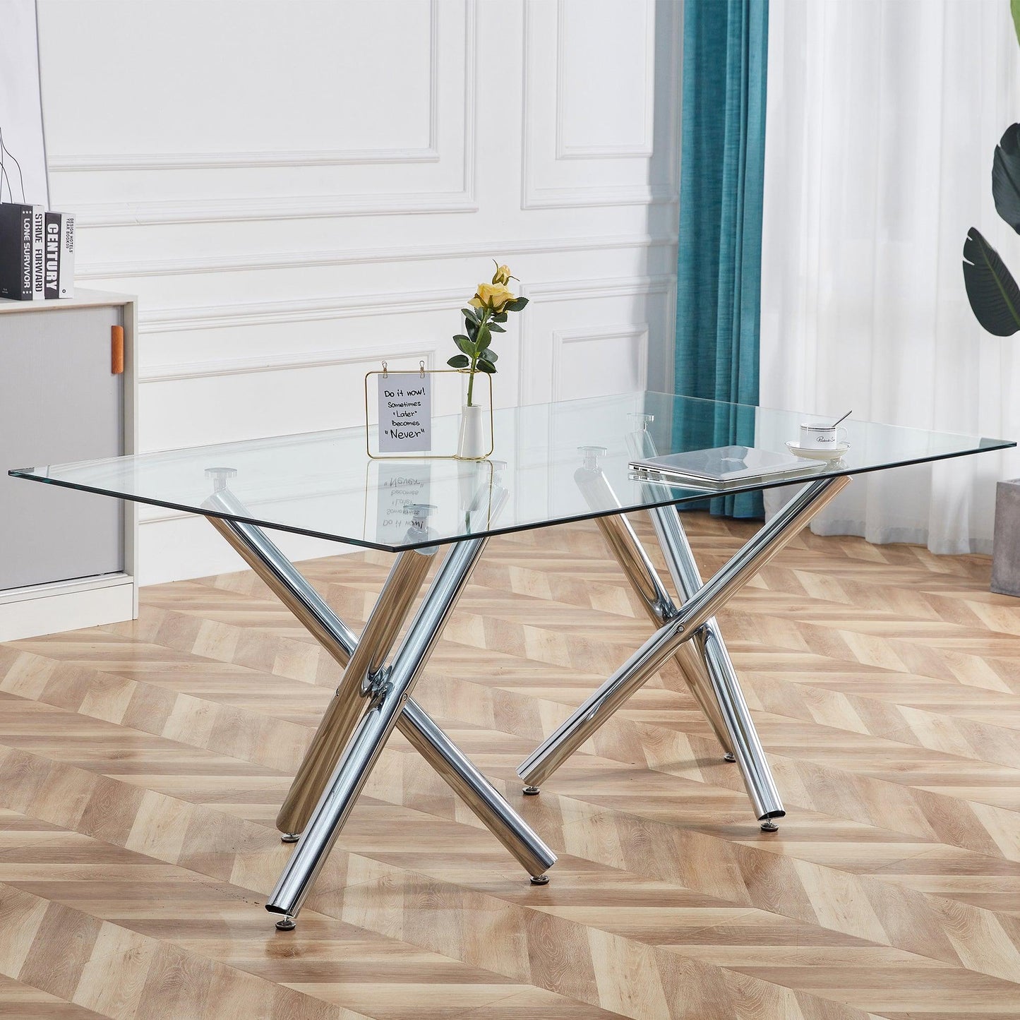 Large Modern Minimalist Rectangular Glass Dining Table for 6-8 - FurniFindUSA