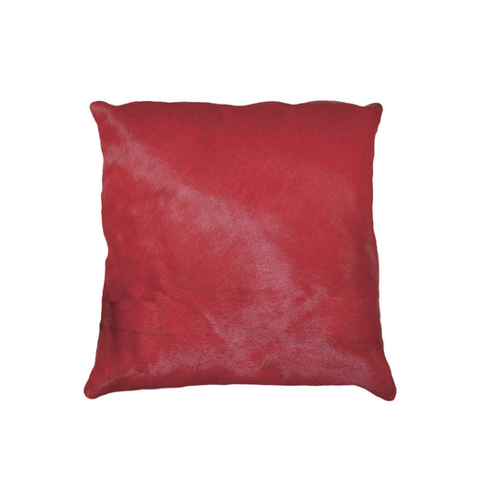 18" Red Cowhide Throw Pillow 5.0" (L) x 18.0" (W) x 18.0" (H)