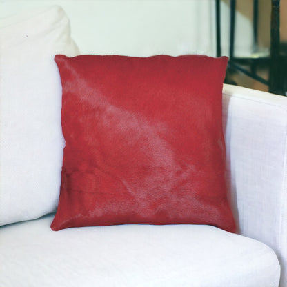 18" Red Cowhide Throw Pillow 5.0" (L) x 18.0" (W) x 18.0" (H)