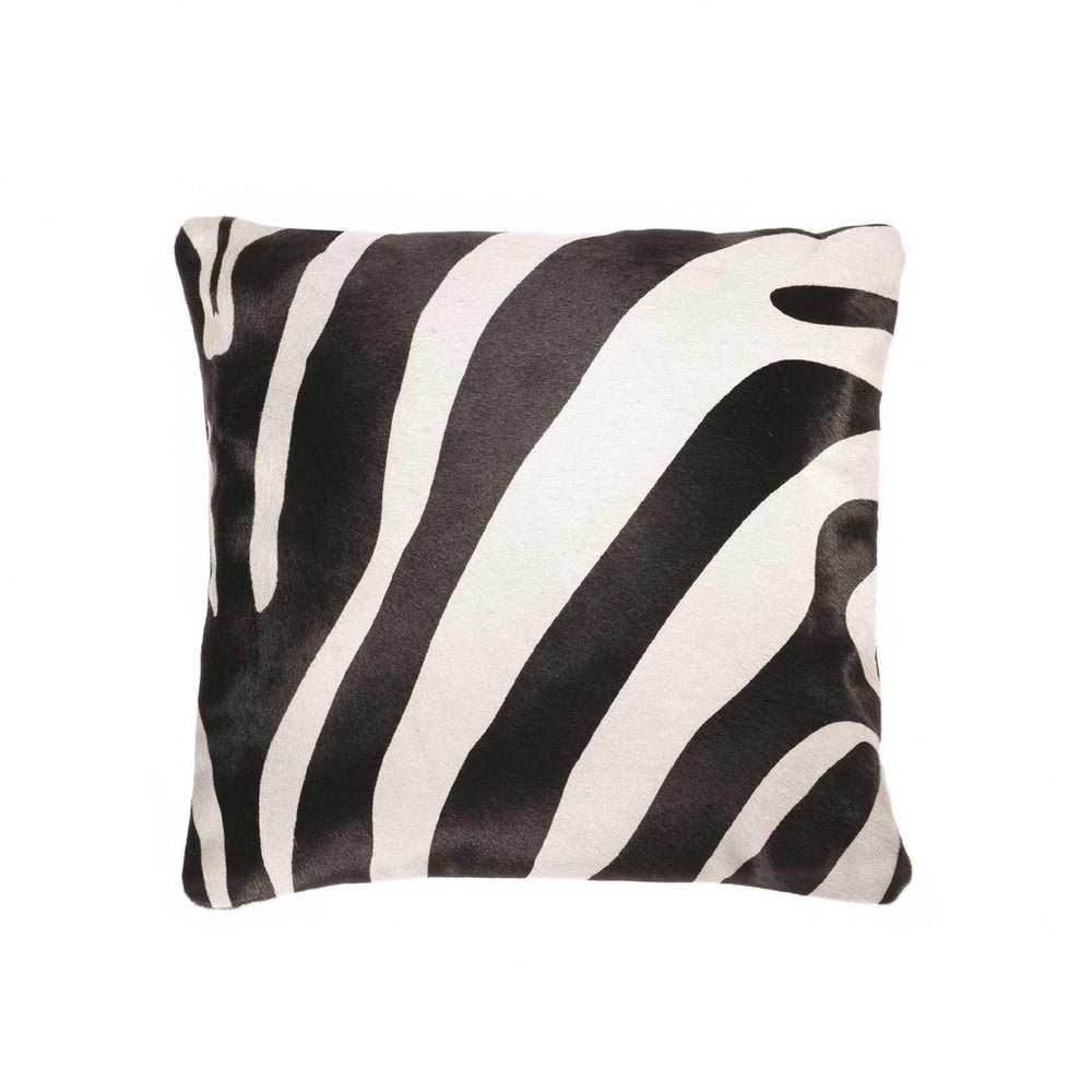 18" Black and Off White Cowhide Throw Pillow — view 1