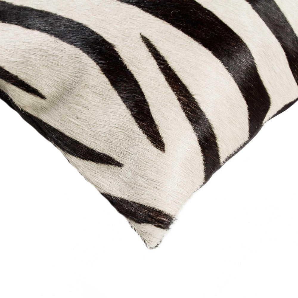 18" Black and Off White Cowhide Throw Pillow — view 2