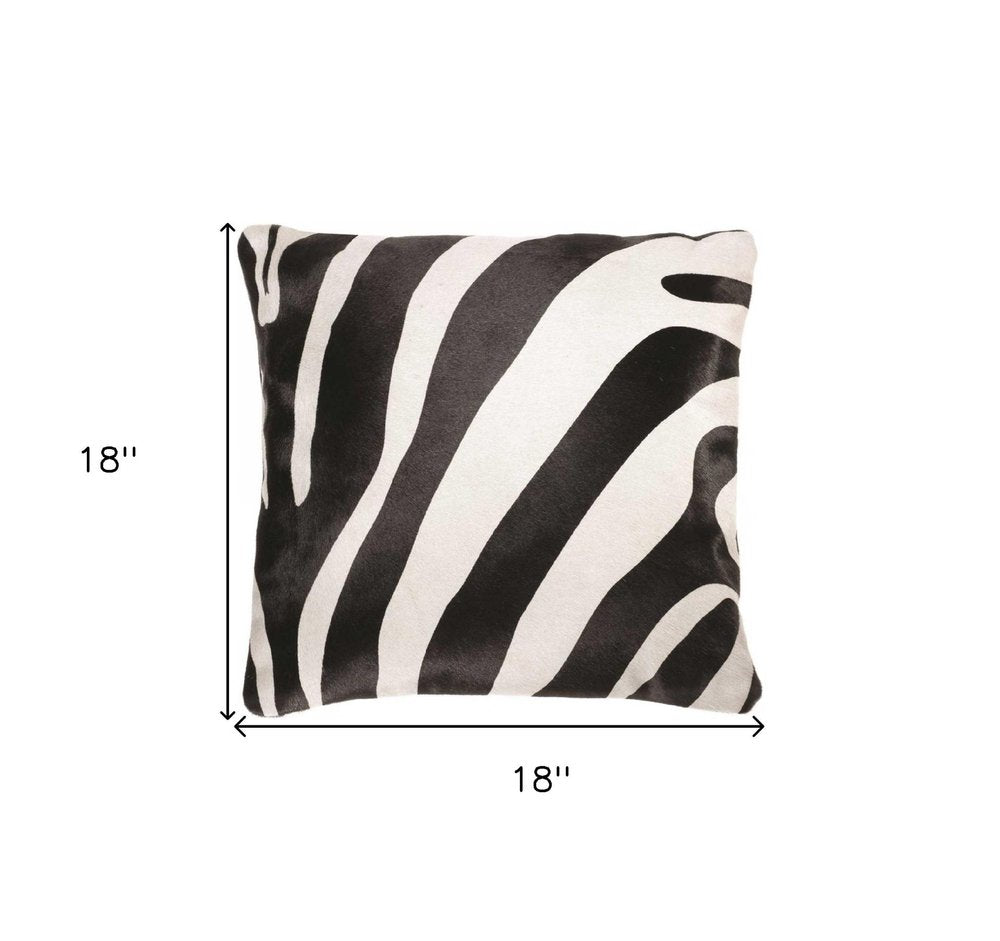 18" Black and Off White Cowhide Throw Pillow — view 3