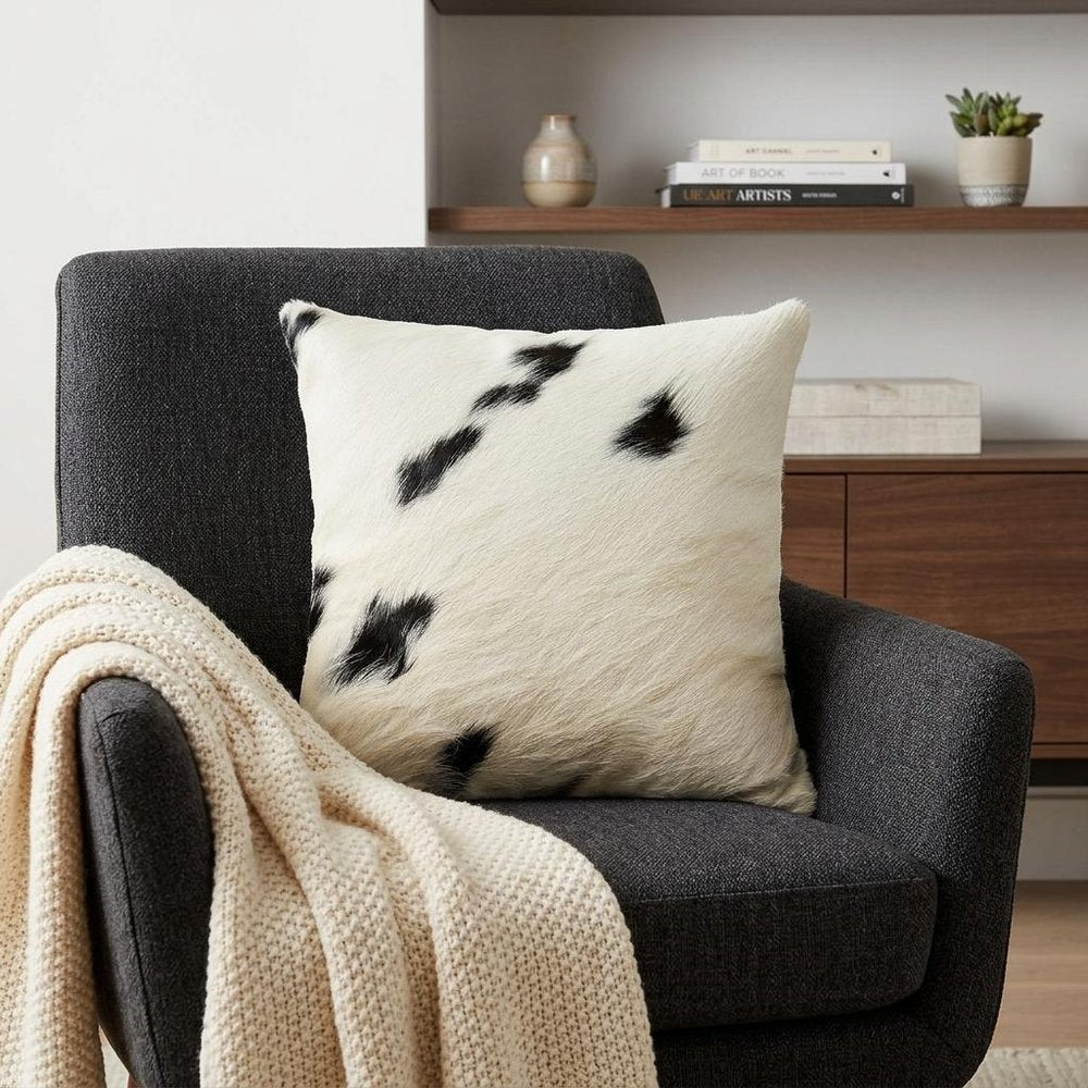 18" White And Black Cowhide Throw Pillow — view 7