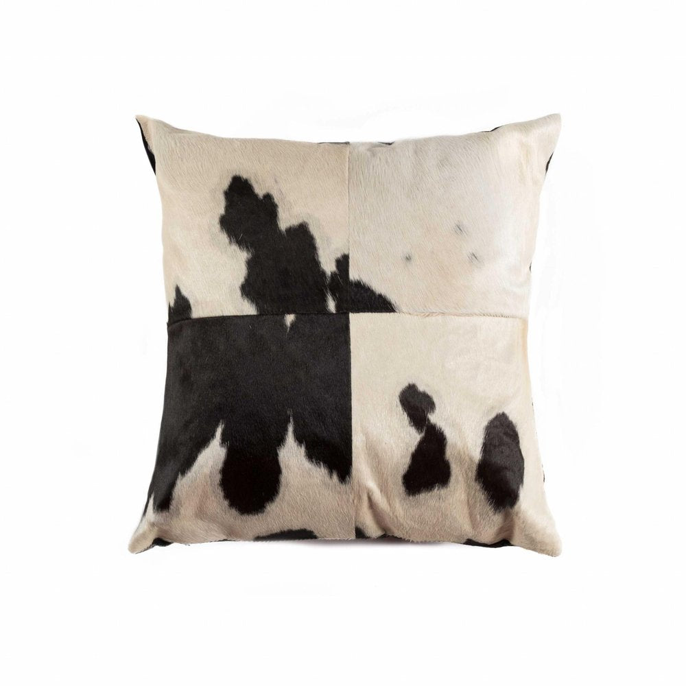18" Black and White Cowhide Throw Pillow HomeRoots