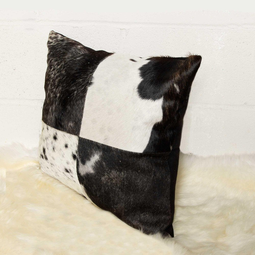 18" Black and White Cowhide Throw Pillow HomeRoots