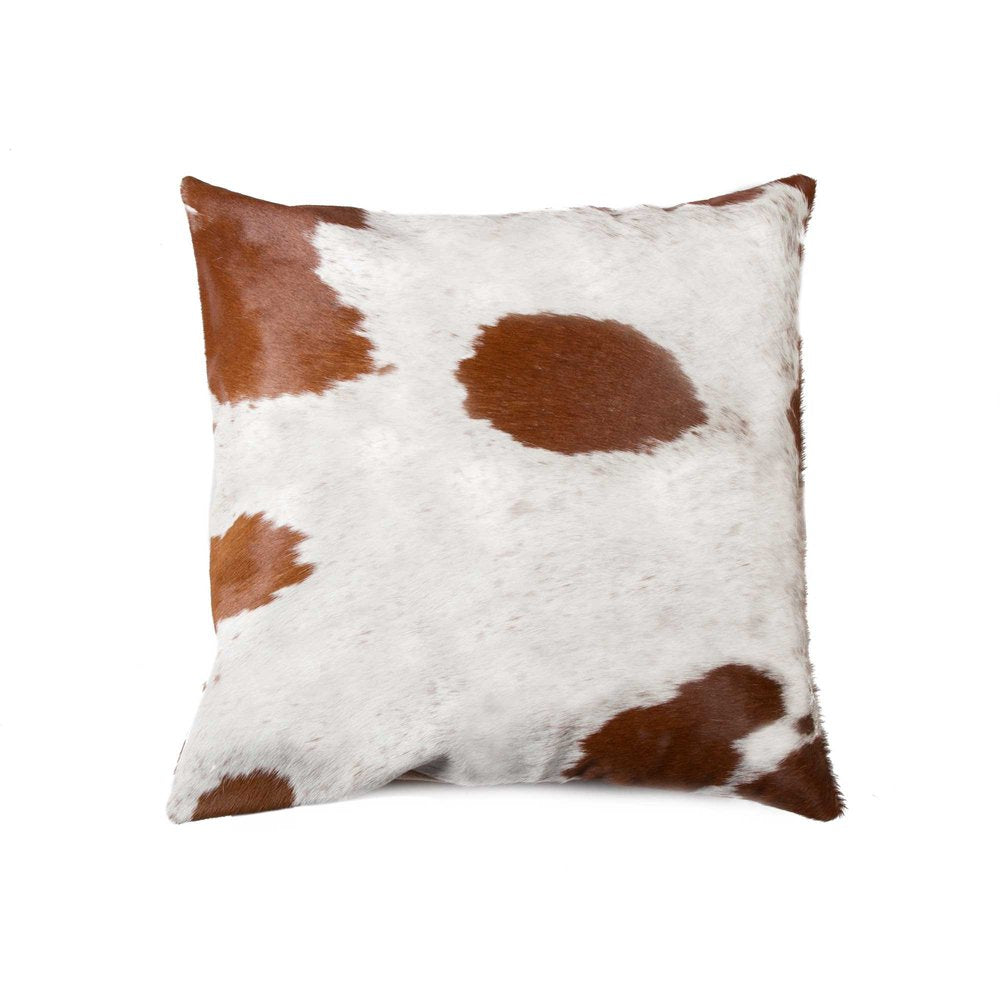 18" Brown and White Cowhide Throw Pillow — view 1