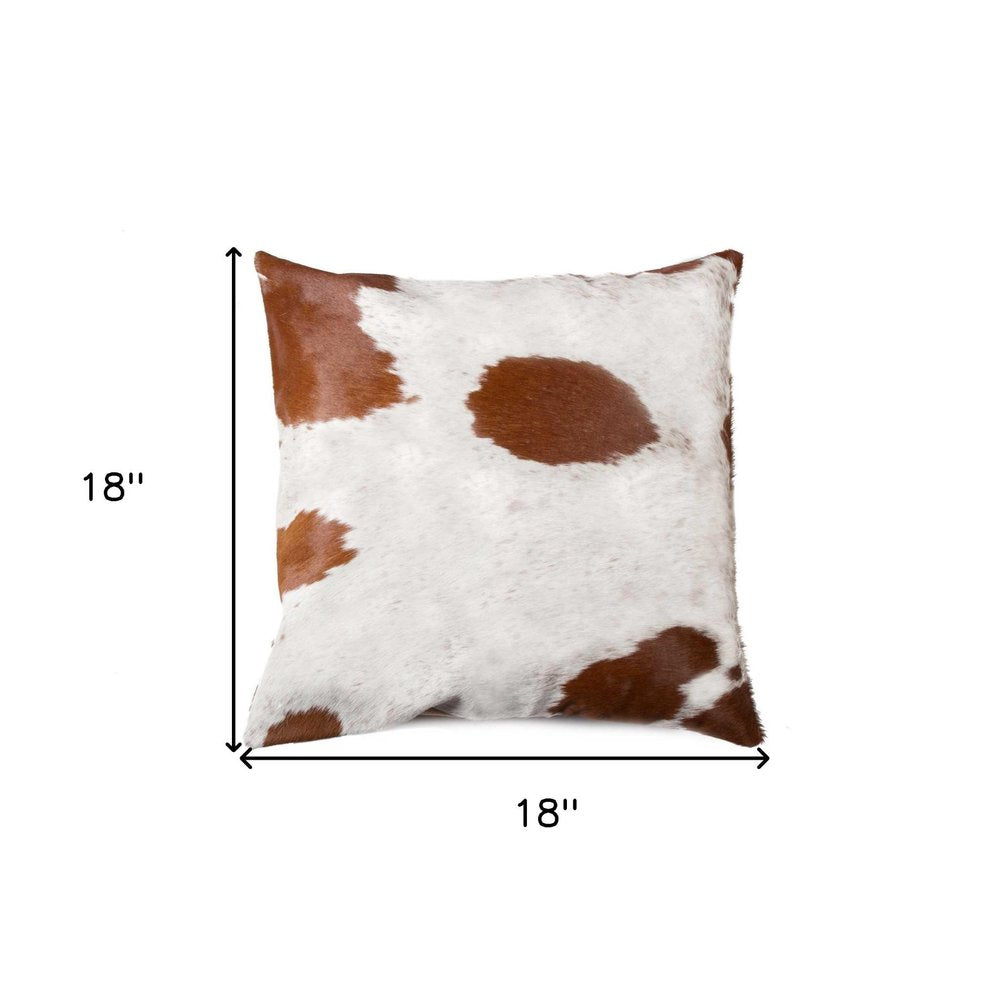 18" Brown and White Cowhide Throw Pillow HomeRoots