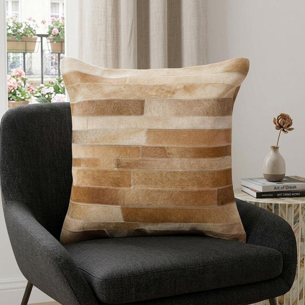 18" Tan Cowhide Throw Pillow HomeRoots