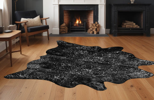 Black And Silver Cowhide Animal Print Area Rug - 72.0" (H) x 84.0" (W) x 0.25" (D)