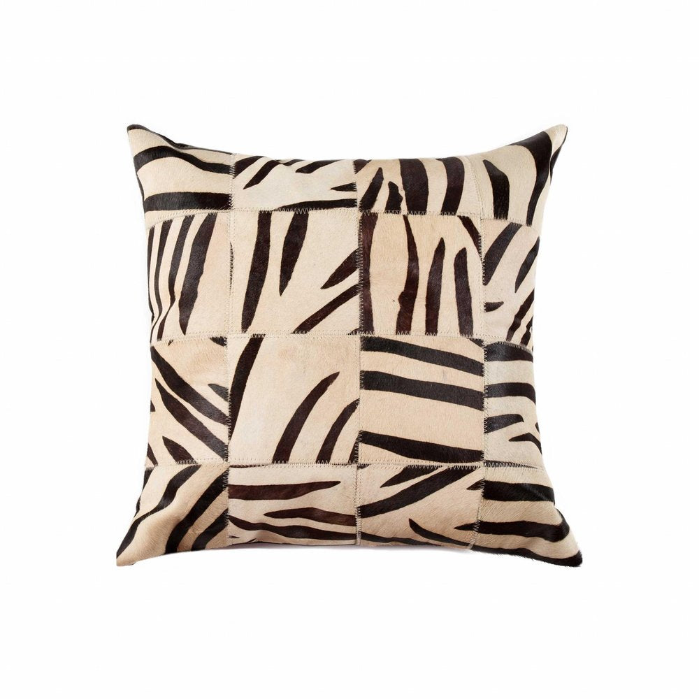18" X 18" X 5" Zebra Black On White Patchwork Cowhide  Pillow — view 1