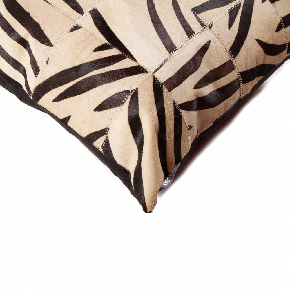 18" X 18" X 5" Zebra Black On White Patchwork Cowhide  Pillow — view 2