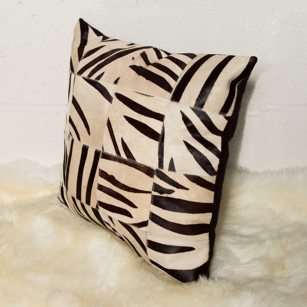 18" X 18" X 5" Zebra Black On White Patchwork Cowhide  Pillow — view 3