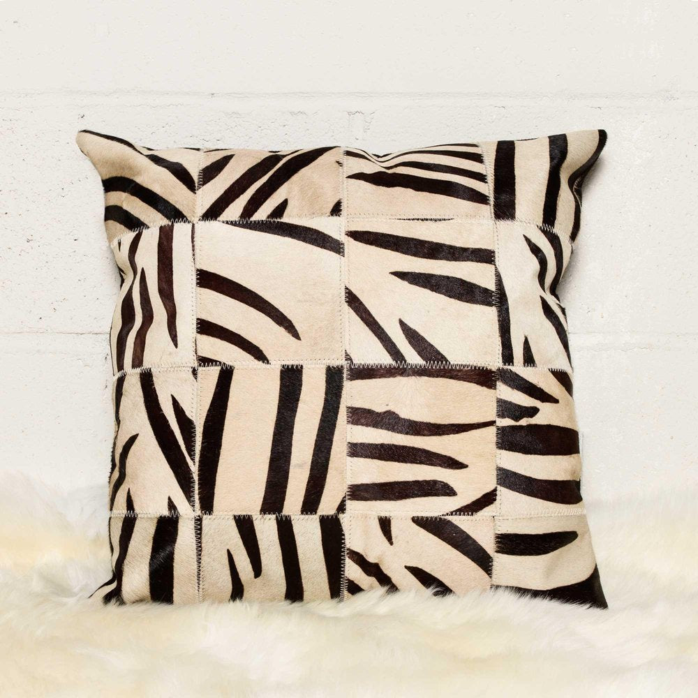 18" X 18" X 5" Zebra Black On White Patchwork Cowhide  Pillow — view 4