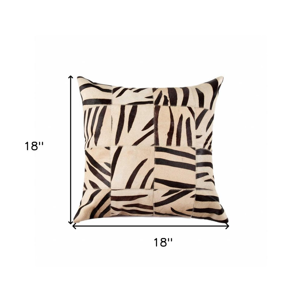 18" X 18" X 5" Zebra Black On White Patchwork Cowhide  Pillow