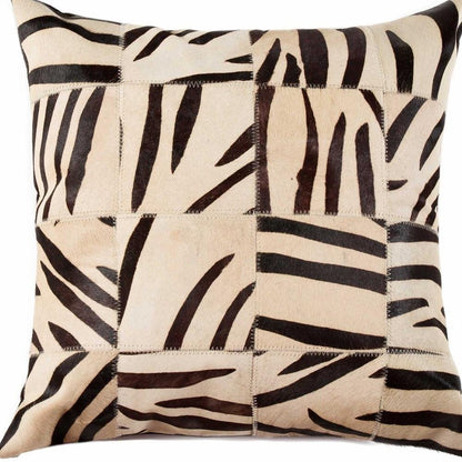 18" X 18" X 5" Zebra Black On White Patchwork Cowhide  Pillow