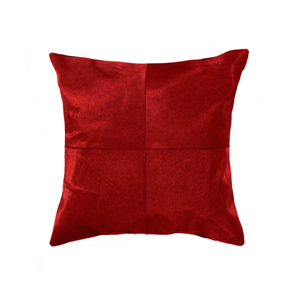 18" Red Cowhide Geometric Throw Pillow — view 3