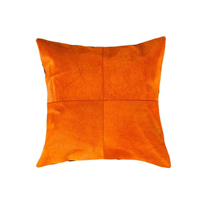 18" Orange Genuine Cowhide Stitchwork Throw Pillow HomeRoots