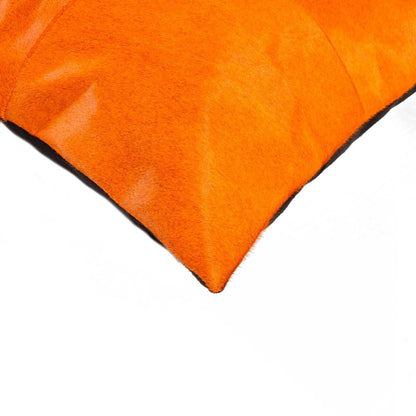 18" Orange Genuine Cowhide Stitchwork Throw Pillow HomeRoots