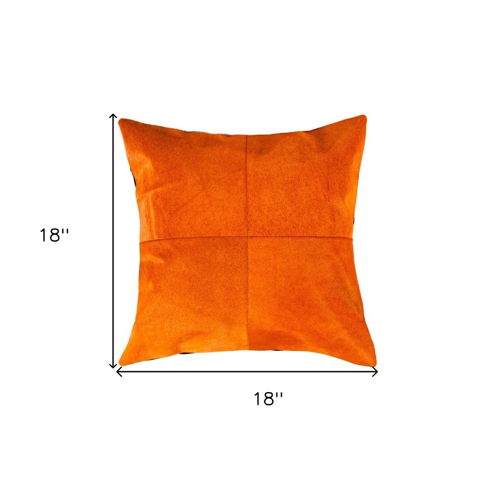 18" Orange Genuine Cowhide Stitchwork Throw Pillow HomeRoots
