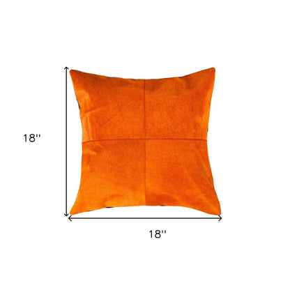 18" Orange Genuine Cowhide Stitchwork Throw Pillow HomeRoots