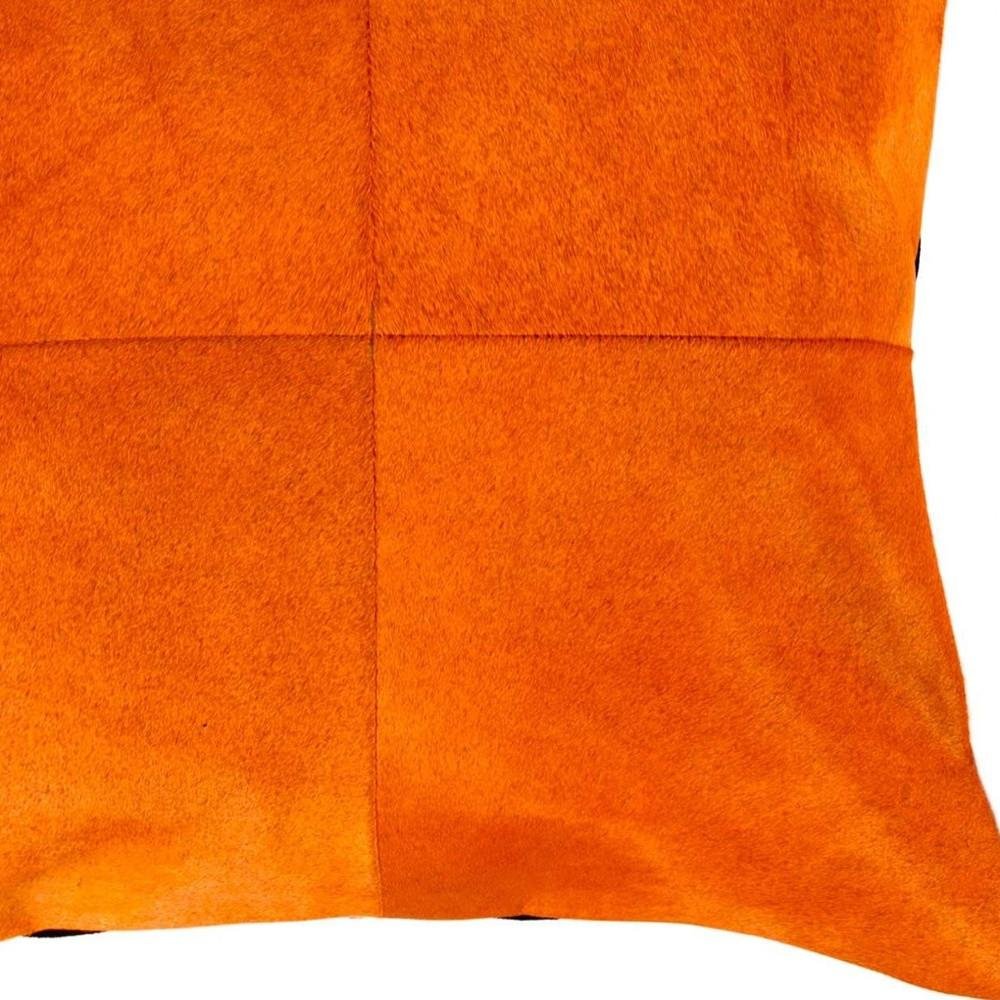 18" Orange Genuine Cowhide Stitchwork Throw Pillow HomeRoots