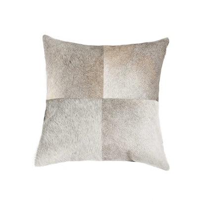 18" Gray Geometric Color Block Cowhide Throw Pillow