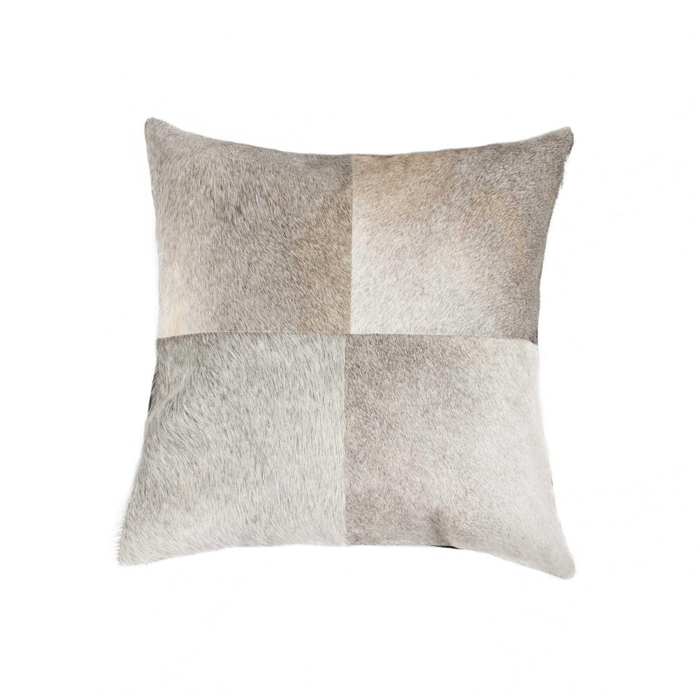 18" Gray Geometric Color Block Cowhide Throw Pillow — view 1