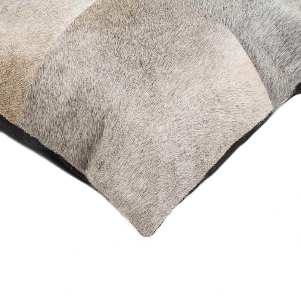 18" Gray Geometric Color Block Cowhide Throw Pillow HomeRoots