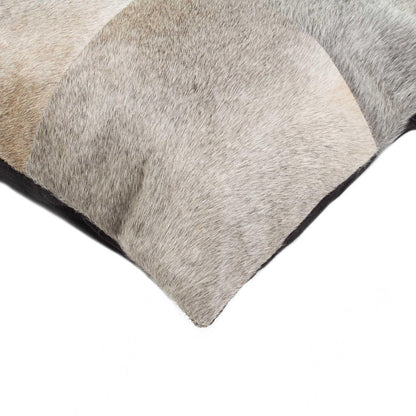 18" Gray Geometric Color Block Cowhide Throw Pillow HomeRoots