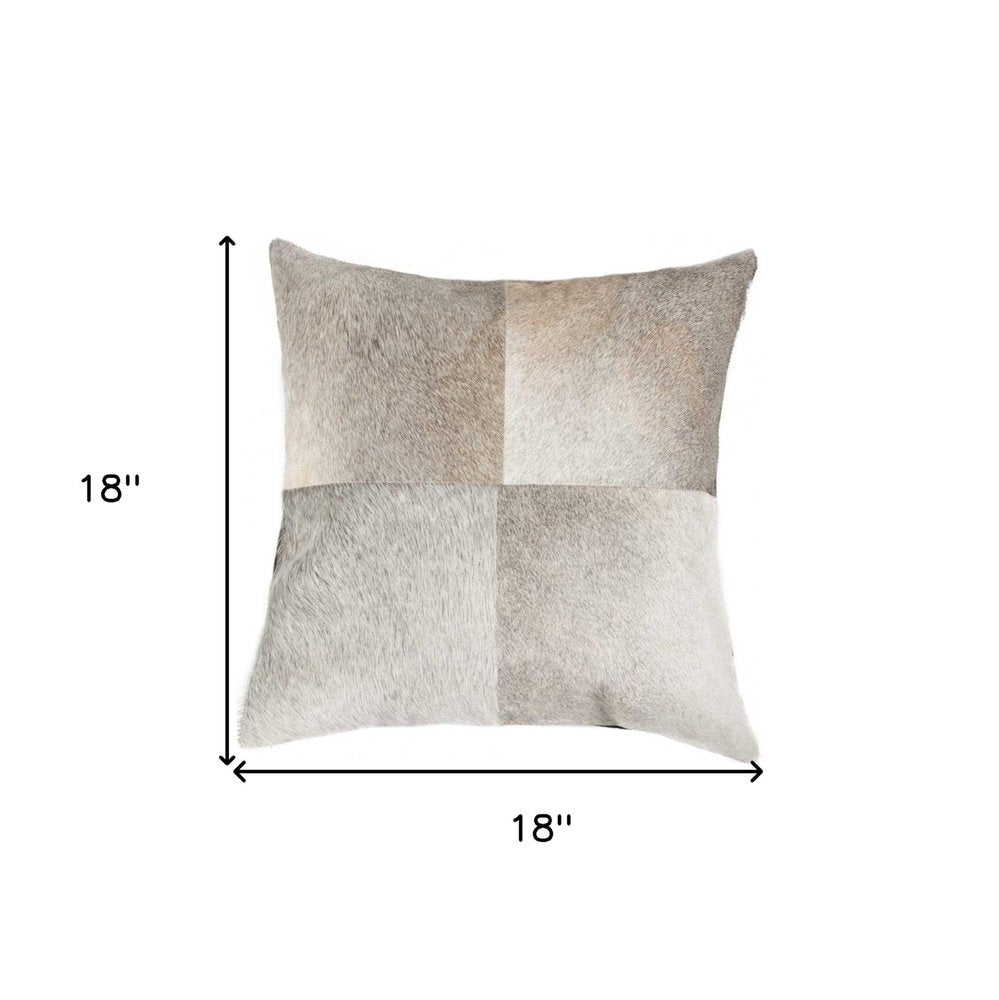 18" Gray Geometric Color Block Cowhide Throw Pillow HomeRoots