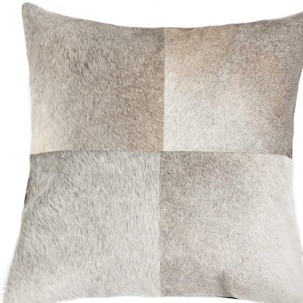 18" Gray Geometric Color Block Cowhide Throw Pillow — view 5