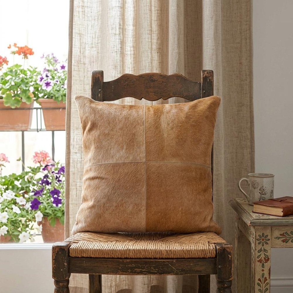 18" Tan Cowhide Throw Pillow — view 6