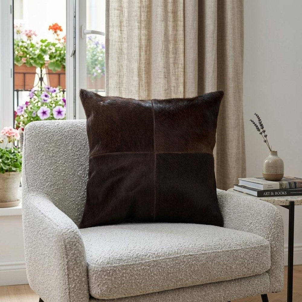 18" Chocolate Brown Cowhide Throw Pillow — view 6