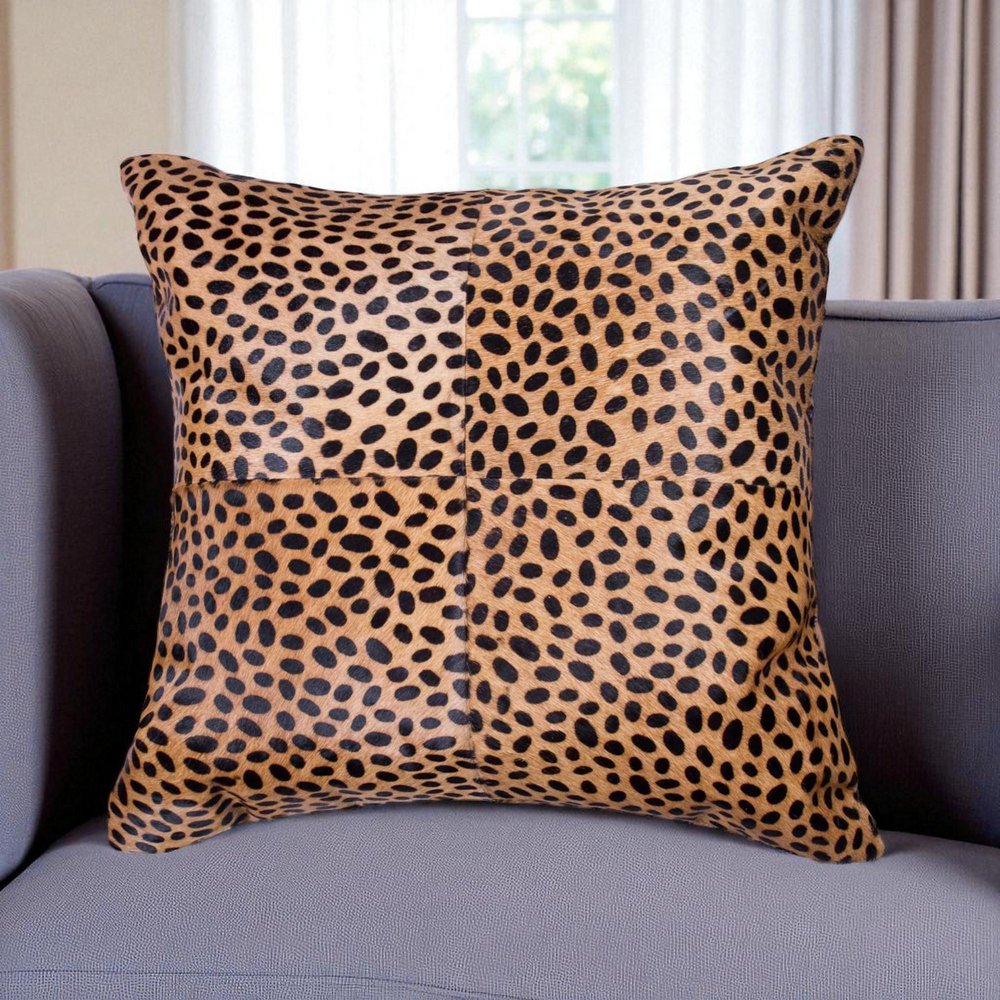 18" Orange and Black Cowhide Throw Pillow — view 7