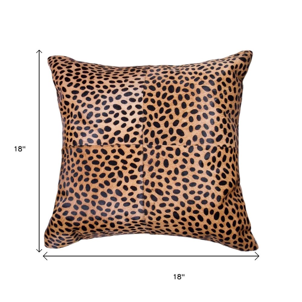 18" Orange and Black Cowhide Throw Pillow — view 6