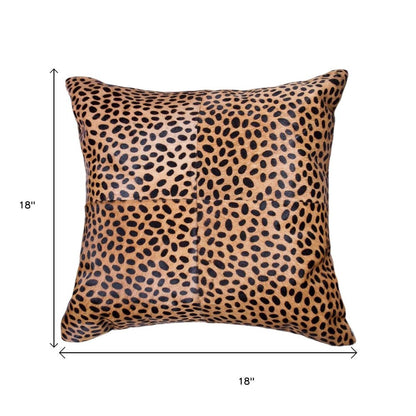 18" Orange and Black Cowhide Throw Pillow