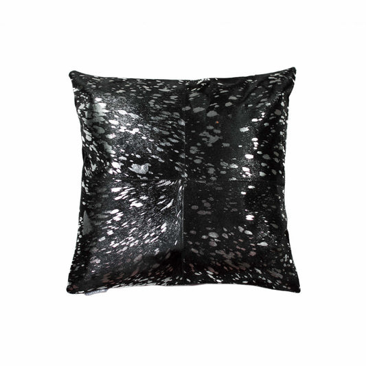 18" Black and Silver Cowhide Throw Pillow 5.0" (L) x 18.0" (W) x 18.0" (H)