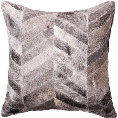 18" Gray Chevron Cowhide Throw Pillow HomeRoots