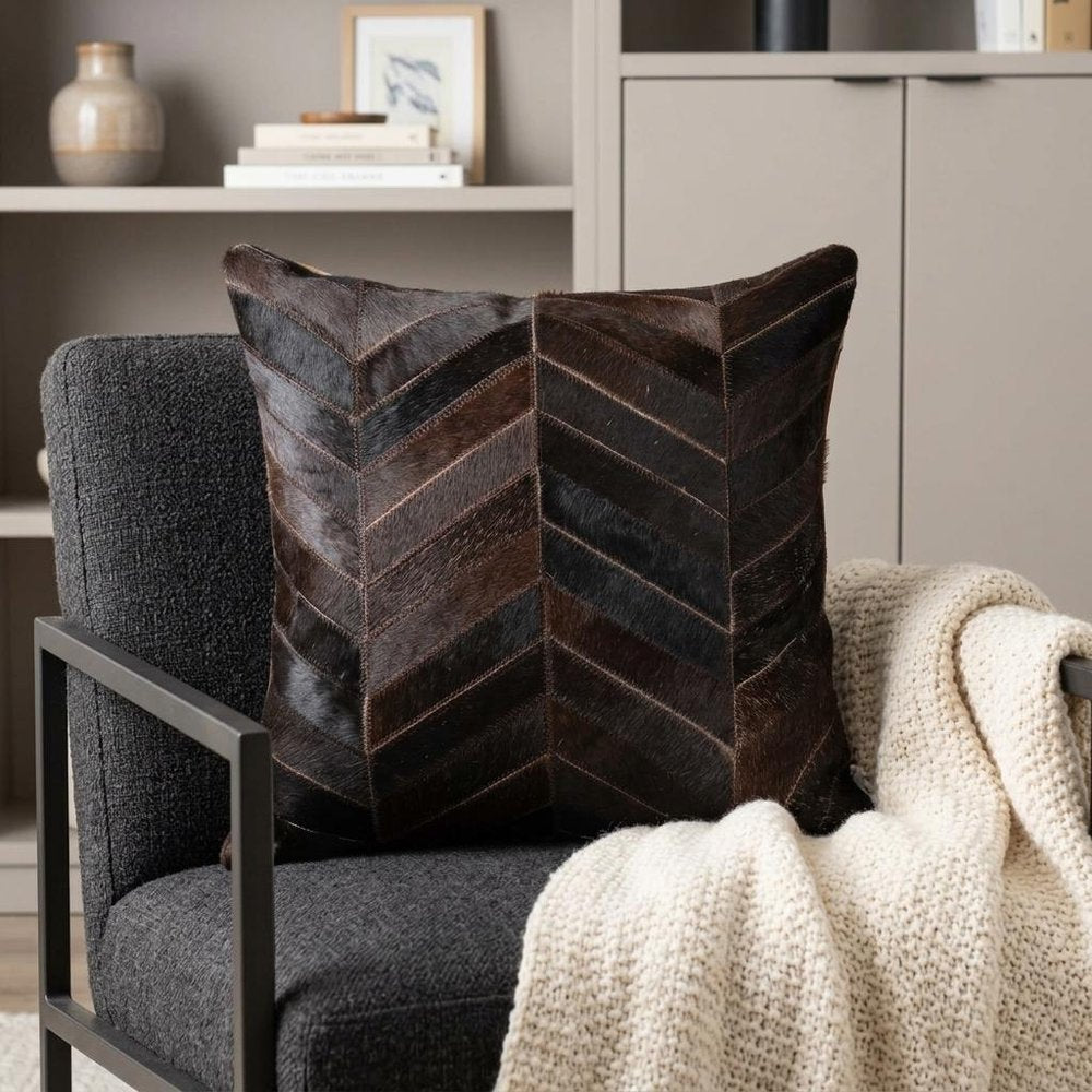 18" Chocolate Chevron Cowhide Throw Pillow — view 6