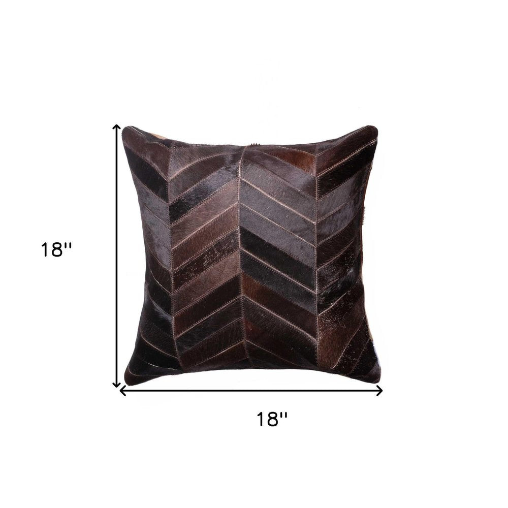18" Chocolate Chevron Cowhide Throw Pillow — view 5