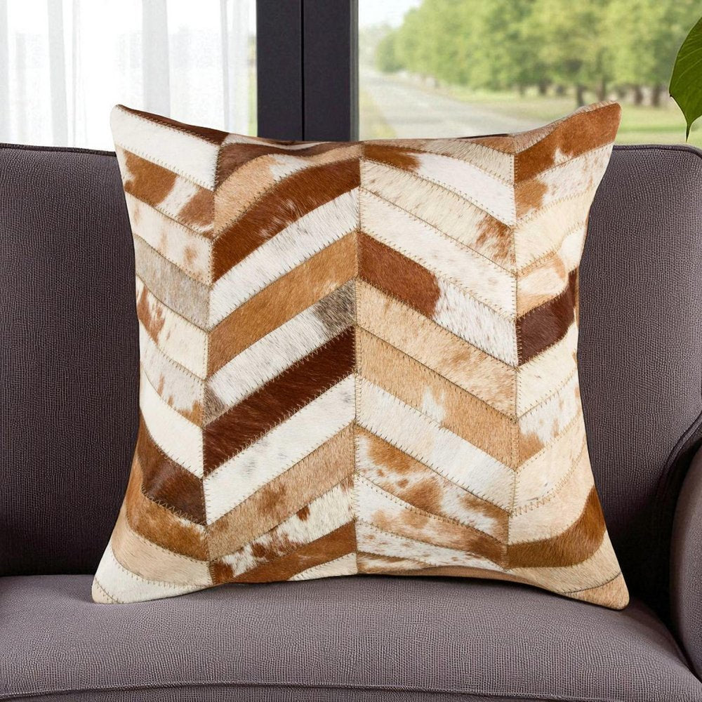 18" Brown And White Cowhide Throw Pillow HomeRoots