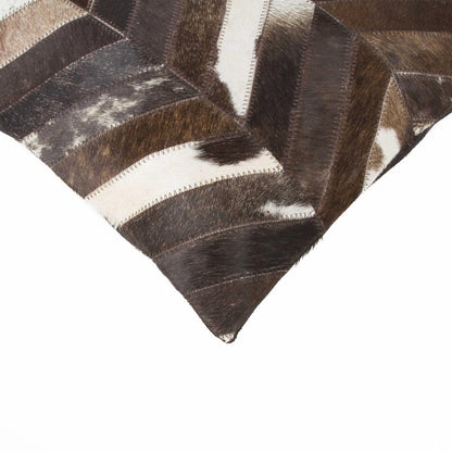 18" Brown and Off White Chevron Cowhide Throw Pillow HomeRoots