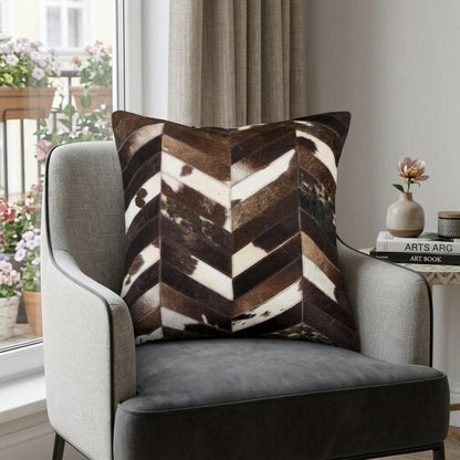 18" Brown and Off White Chevron Cowhide Throw Pillow HomeRoots