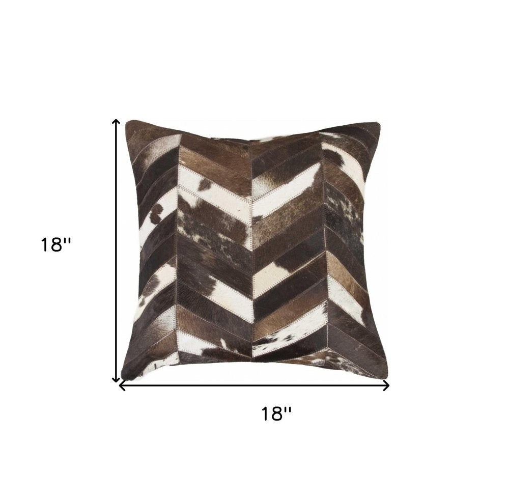 18" Brown and Off White Chevron Cowhide Throw Pillow — view 3