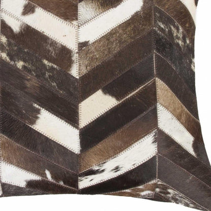 18" Brown and Off White Chevron Cowhide Throw Pillow HomeRoots
