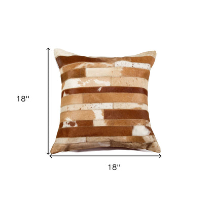 18" Brown and White Cowhide Throw Pillow