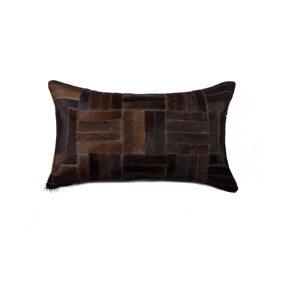 12" X 20" Chocolate Cowhide Throw Pillow HomeRoots
