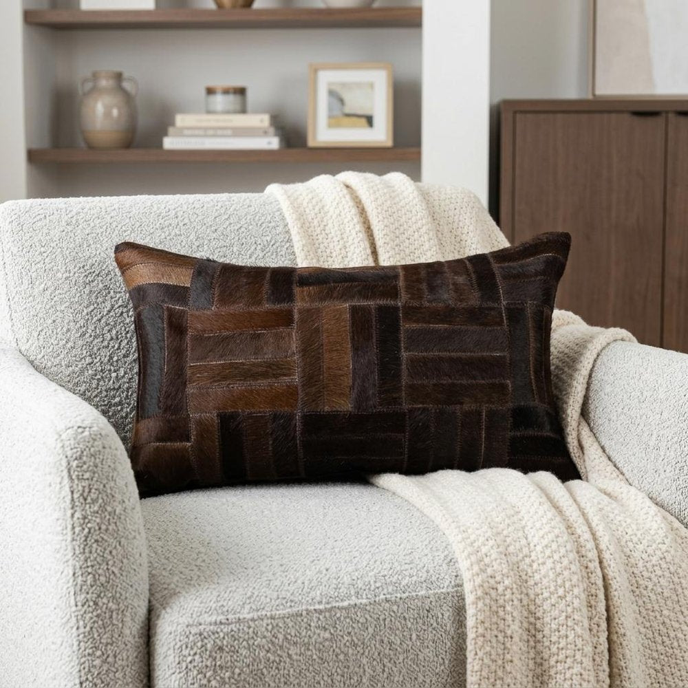 12" X 20" Chocolate Cowhide Throw Pillow HomeRoots